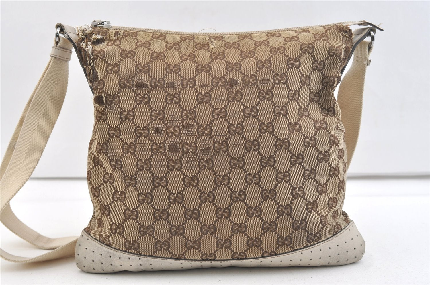 Authentic GUCCI Shoulder Cross Body Bag GG Canvas Leather 145857 Brown 2507K