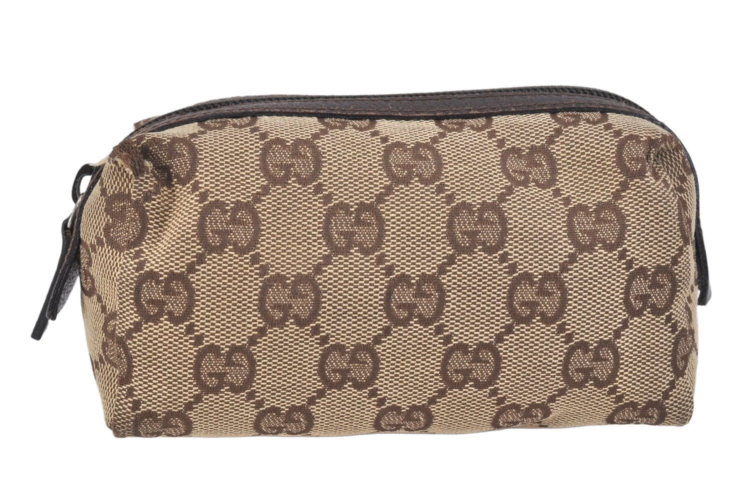 Authentic GUCCI Vintage Pouch Purse GG Canvas Leather 29596 Brown 2509K