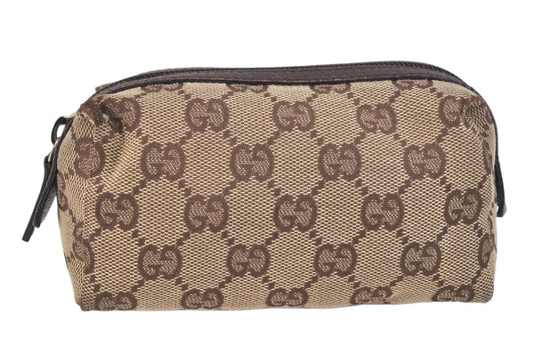 Authentic GUCCI Vintage Pouch Purse GG Canvas Leather 29596 Brown 2509K