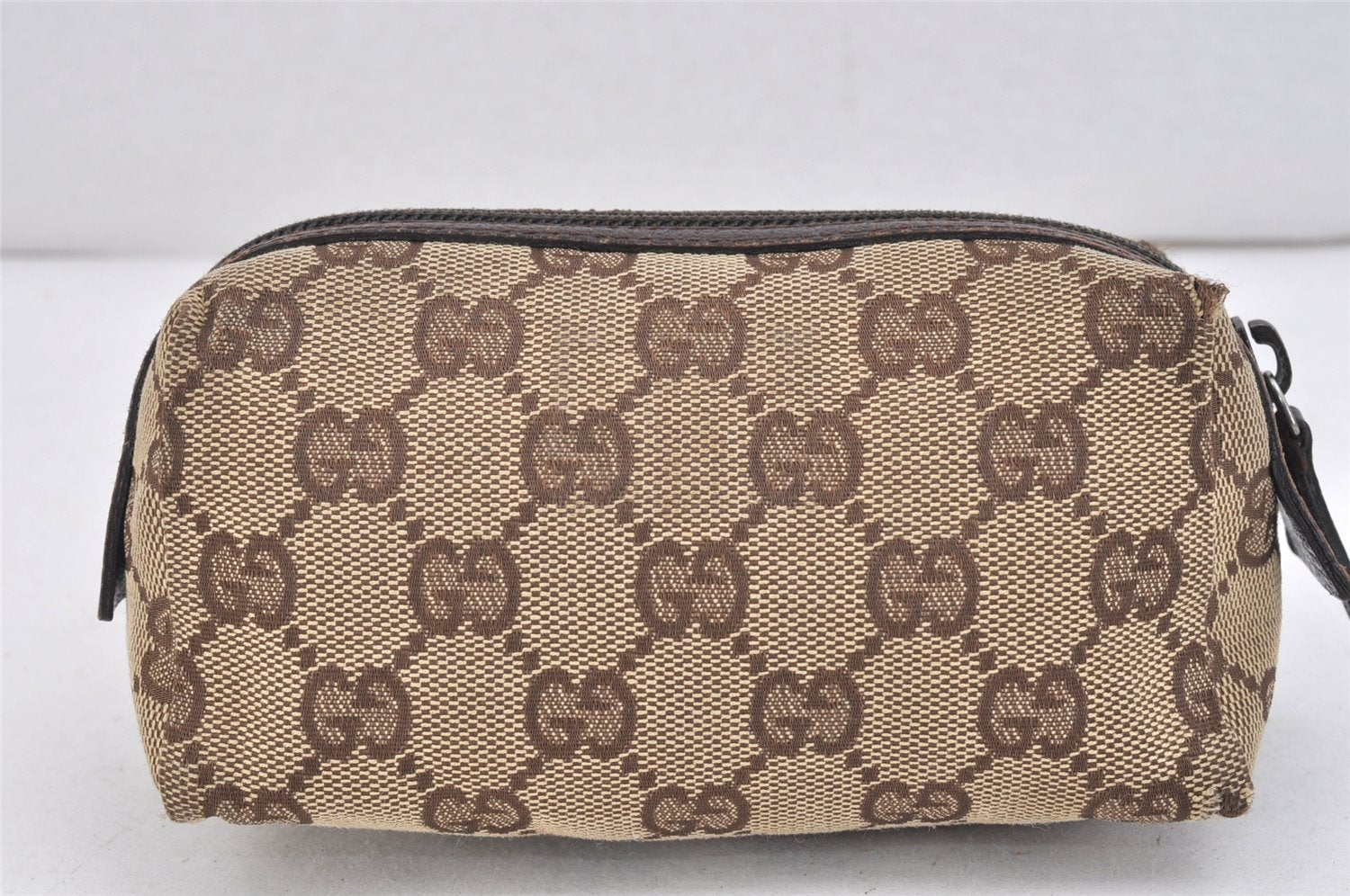 Authentic GUCCI Vintage Pouch Purse GG Canvas Leather 29596 Brown 2509K