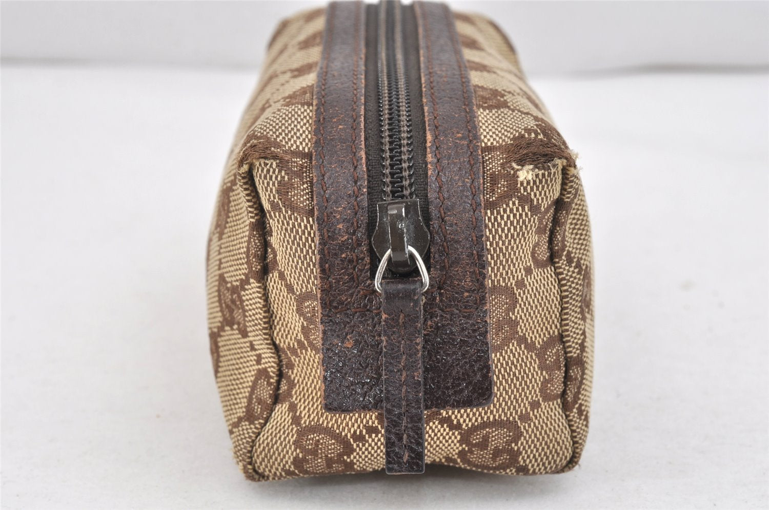 Authentic GUCCI Vintage Pouch Purse GG Canvas Leather 29596 Brown 2509K