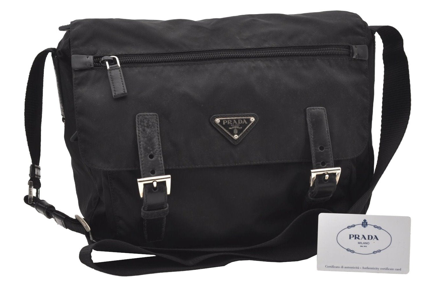 Authentic PRADA Nylon Tessuto Leather Shoulder Cross Body Bag BT6671 Black 2510J