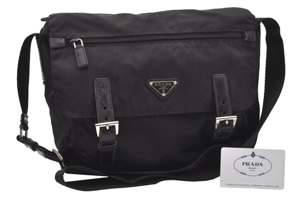 Authentic PRADA Nylon Tessuto Leather Shoulder Cross Body Bag BT6671 Black 2510J