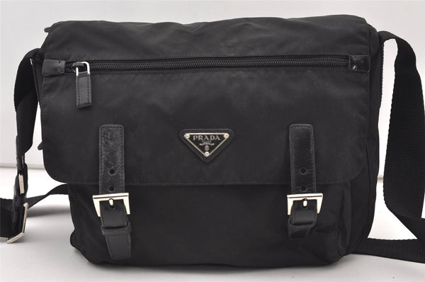 Authentic PRADA Nylon Tessuto Leather Shoulder Cross Body Bag BT6671 Black 2510J