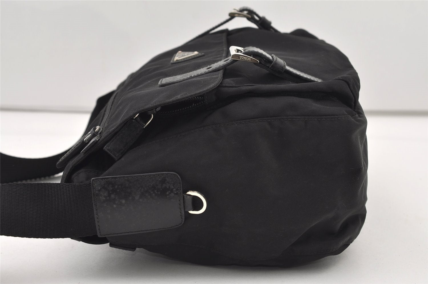 Authentic PRADA Nylon Tessuto Leather Shoulder Cross Body Bag BT6671 Black 2510J