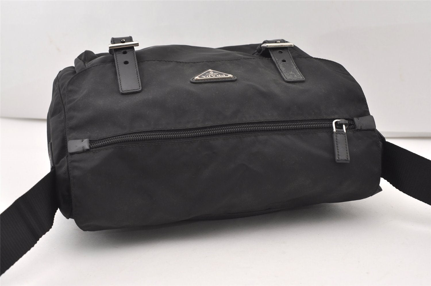 Authentic PRADA Nylon Tessuto Leather Shoulder Cross Body Bag BT6671 Black 2510J