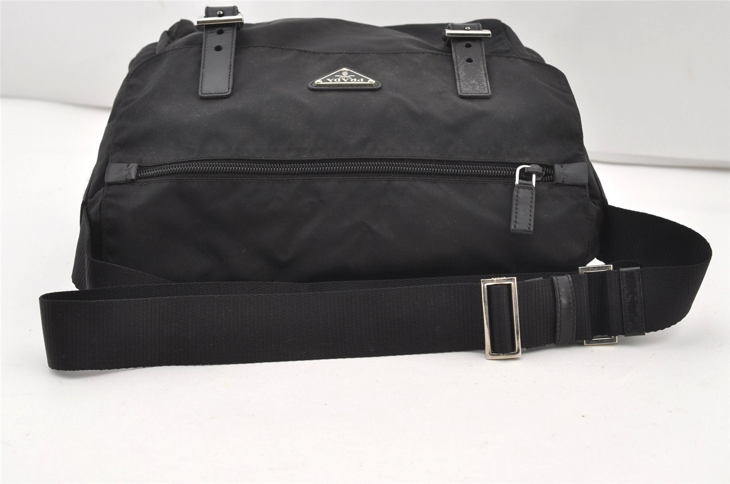 Authentic PRADA Nylon Tessuto Leather Shoulder Cross Body Bag BT6671 Black 2510J