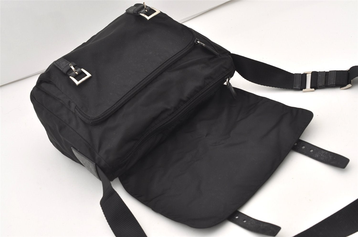 Authentic PRADA Nylon Tessuto Leather Shoulder Cross Body Bag BT6671 Black 2510J