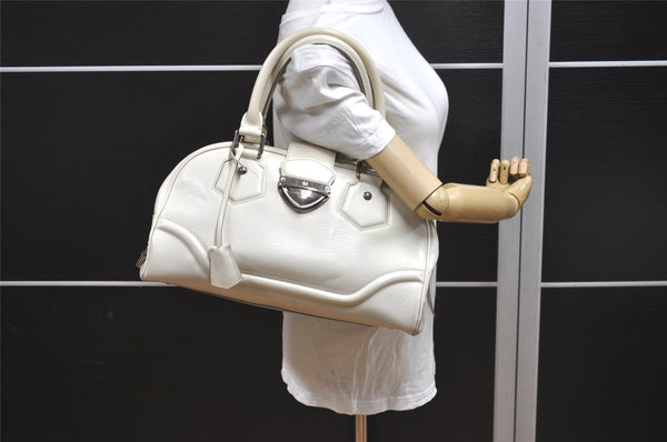Authentic Louis Vuitton Epi Bowling Montaigne GM Hand Bag White M5931J LV 2516I