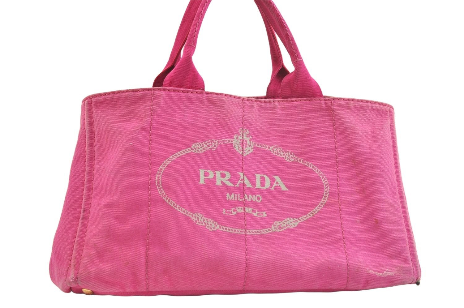 Authentic PRADA Vintage Canapa L Tote Hand Bag Denim Pink 2516K