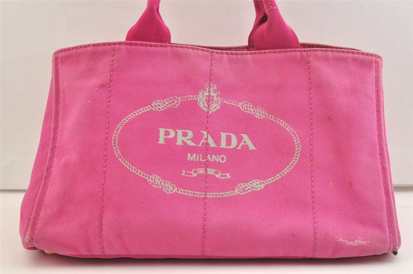 Authentic PRADA Vintage Canapa L Tote Hand Bag Denim Pink 2516K