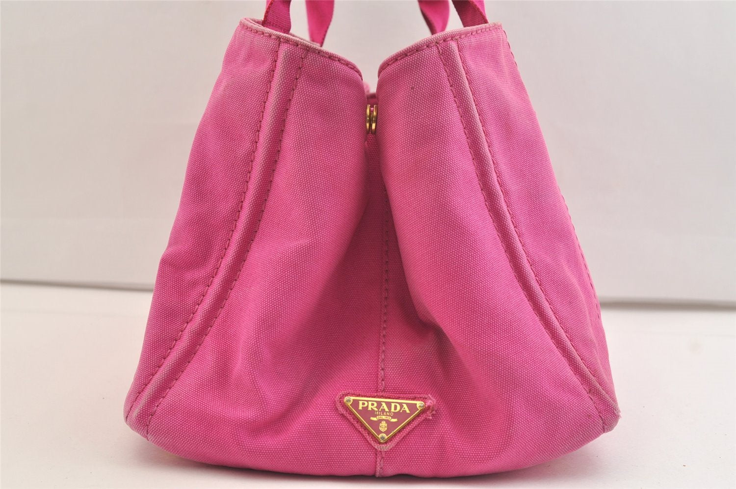 Authentic PRADA Vintage Canapa L Tote Hand Bag Denim Pink 2516K