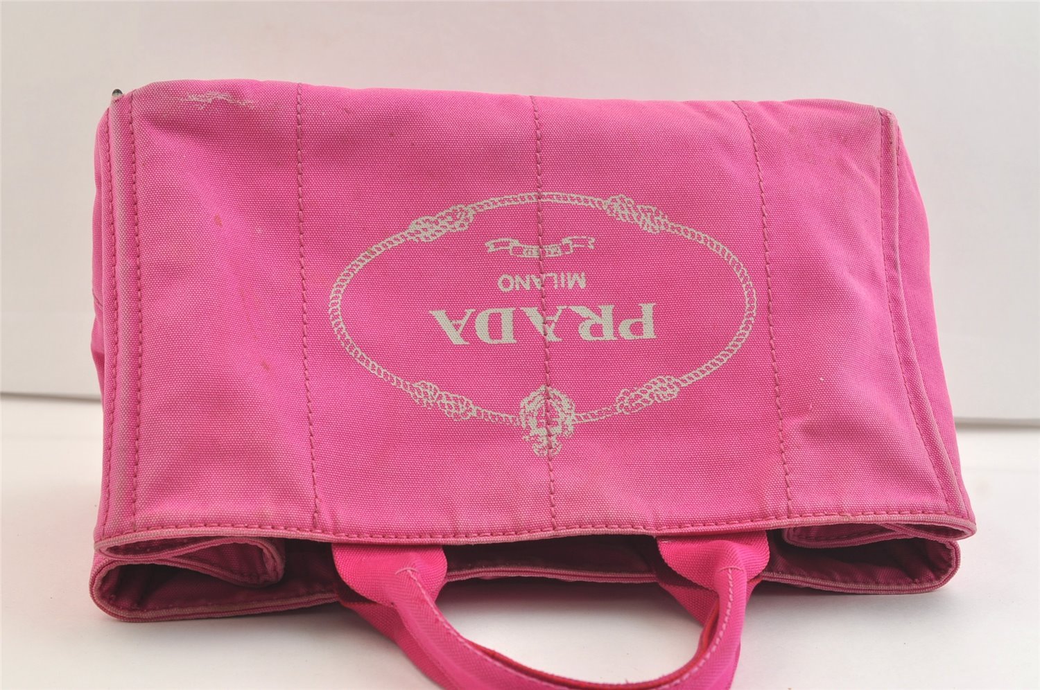 Authentic PRADA Vintage Canapa L Tote Hand Bag Denim Pink 2516K