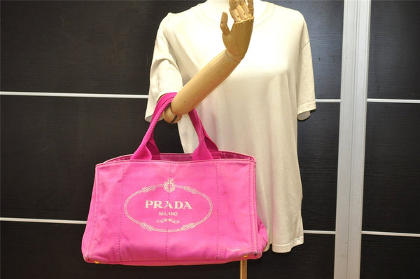 Authentic PRADA Vintage Canapa L Tote Hand Bag Denim Pink 2516K