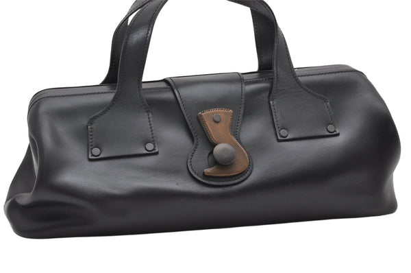 Authentic GUCCI Doctors Bag Hand Bag Leather Wood 104992 Black 2517K