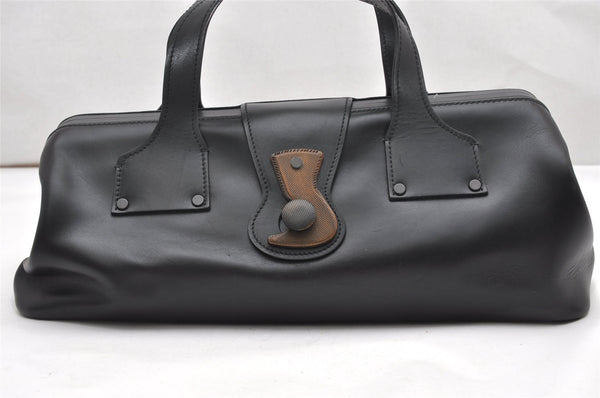 Authentic GUCCI Doctors Bag Hand Bag Leather Wood 104992 Black 2517K