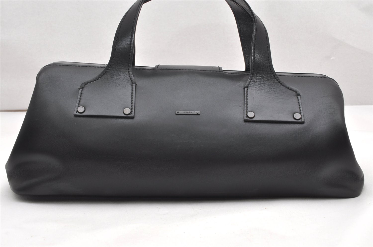 Authentic GUCCI Doctors Bag Hand Bag Leather Wood 104992 Black 2517K