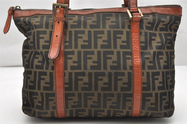 Authentic FENDI Vintage Zucca Shoulder Tote Bag Canvas Leather Brown Junk 2518K