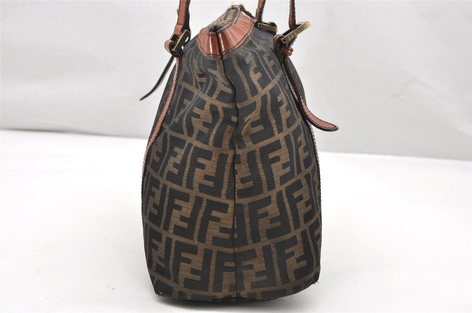 Authentic FENDI Vintage Zucca Shoulder Tote Bag Canvas Leather Brown Junk 2518K