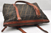 Authentic FENDI Vintage Zucca Shoulder Tote Bag Canvas Leather Brown Junk 2518K