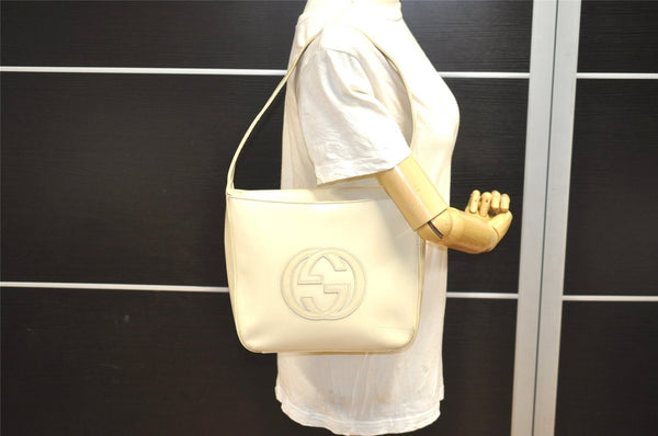 Authentic GUCCI Interlocking G Vintage Shoulder Bag Enamel White Junk 2521I