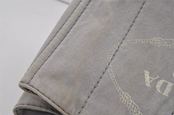 Authentic PRADA Canapa M Vintage Denim Tote Hand Bag Light Gray 2522I