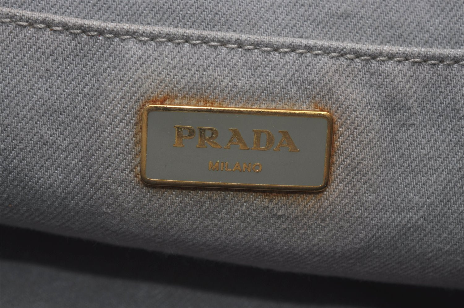 Authentic PRADA Canapa M Vintage Denim Tote Hand Bag Light Gray 2522I