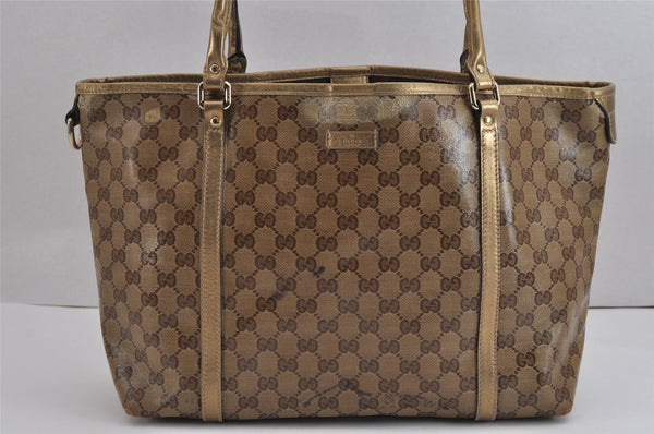 Authentic GUCCI GG Crystal Shoulder Tote Bag GG PVC Leather 197953 Brown 2524J