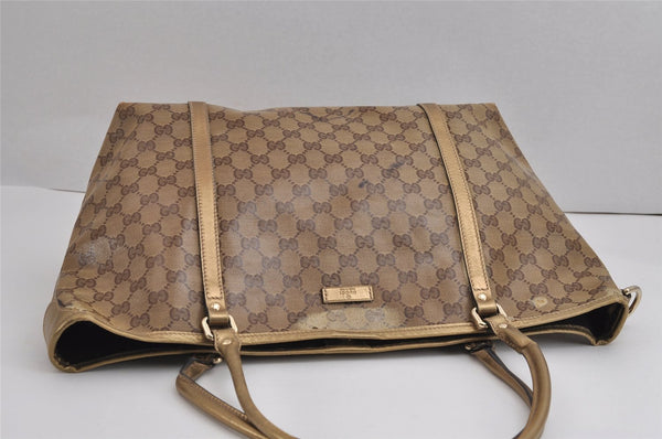 Authentic GUCCI GG Crystal Shoulder Tote Bag GG PVC Leather 197953 Brown 2524J