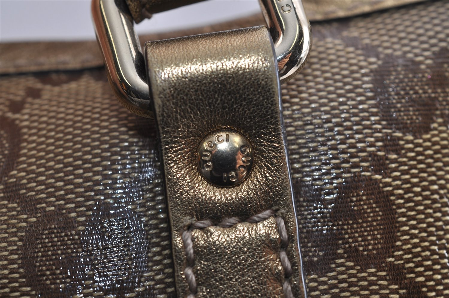 Authentic GUCCI GG Crystal Shoulder Tote Bag GG PVC Leather 197953 Brown 2524J