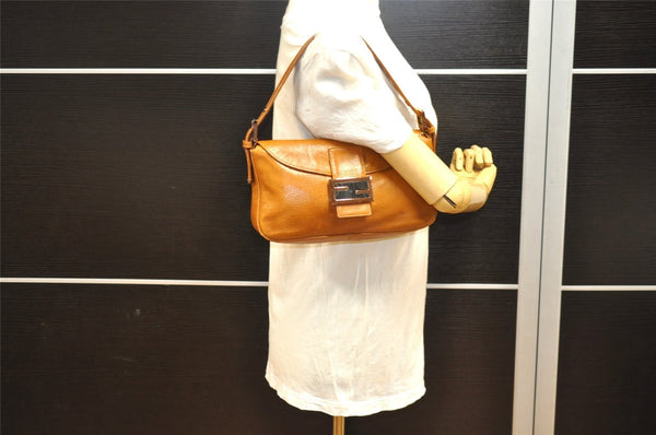 Authentic FENDI Mamma Baguette Shoulder Hand Bag Purse Leather Brown 2525I