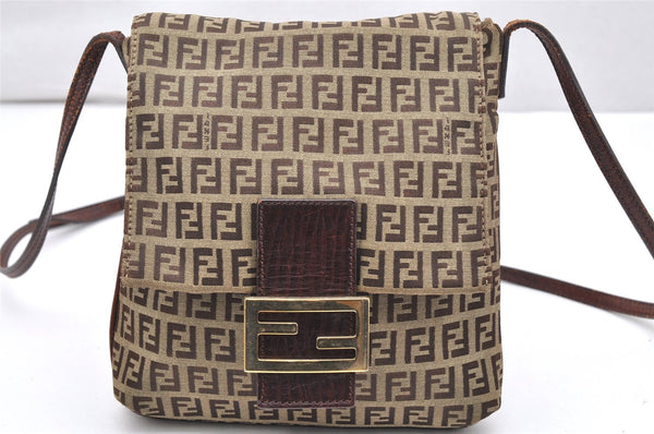 Authentic FENDI Zucchino Mamma Baguette Shoulder Bag Canvas Leather Brown 2527K