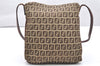 Authentic FENDI Zucchino Mamma Baguette Shoulder Bag Canvas Leather Brown 2527K