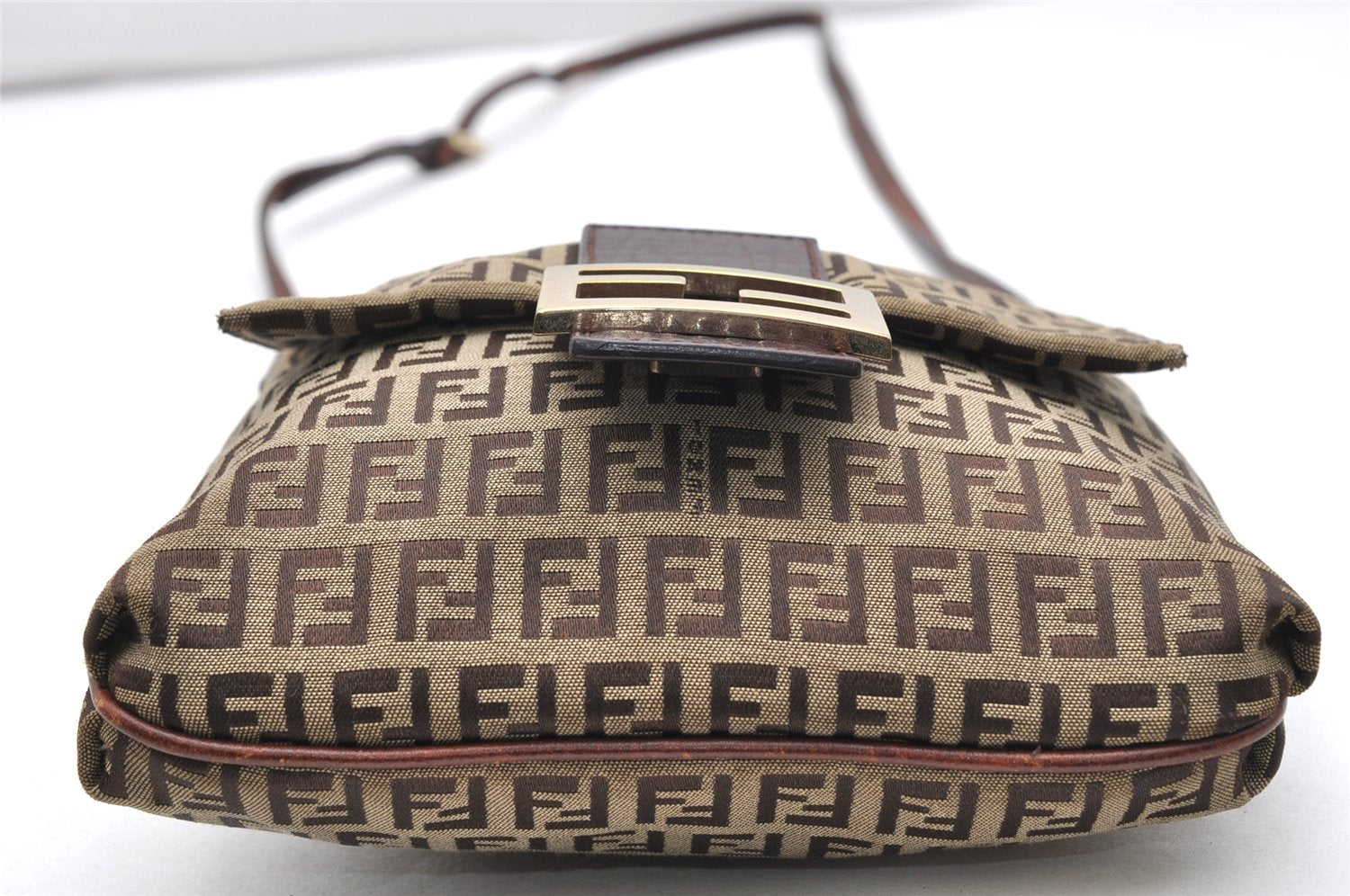 Authentic FENDI Zucchino Mamma Baguette Shoulder Bag Canvas Leather Brown 2527K