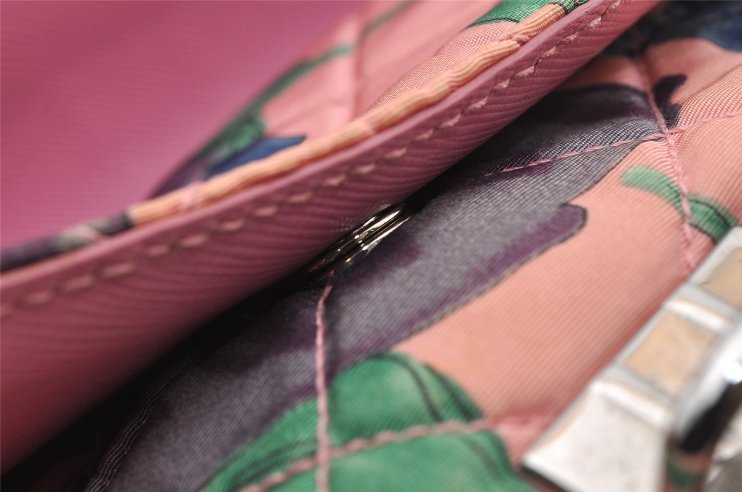 Authentic PRADA Flower Nylon Tessuto Saffiano Leather Shoulder Bag Pink 2528I