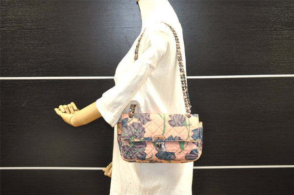 Authentic PRADA Flower Nylon Tessuto Saffiano Leather Shoulder Bag Pink 2528I
