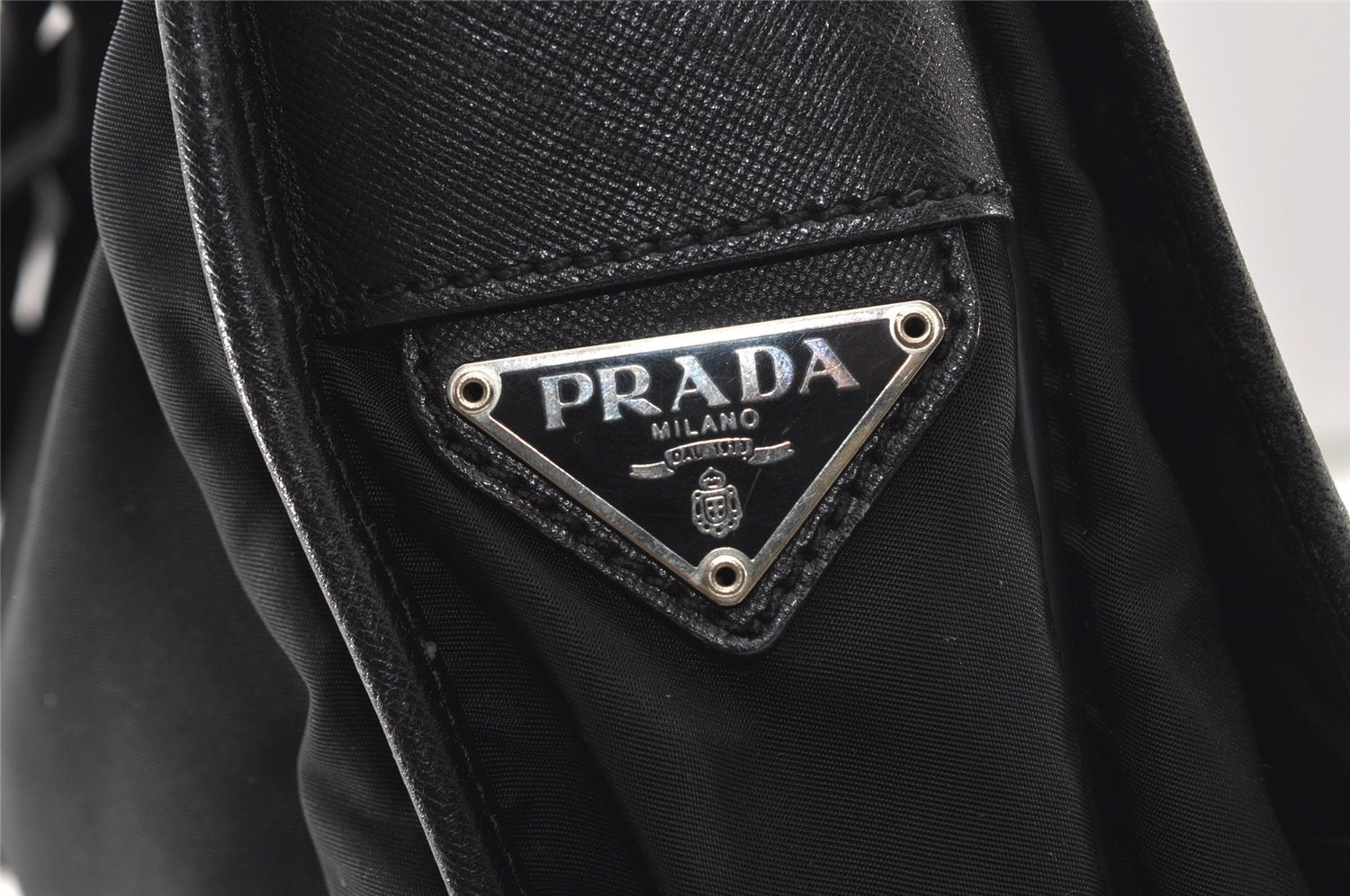 Authentic PRADA Nylon Tessuto Leather Shoulder Cross Body Bag Black 2528J