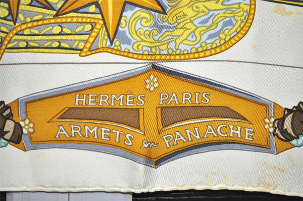 Authentic HERMES Carre 90 Scarf "ARMETS en PANACHE" Silk White 2532J