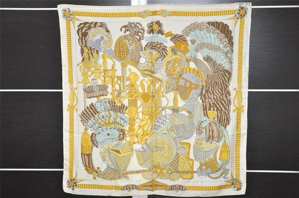 Authentic HERMES Carre 90 Scarf "ARMETS en PANACHE" Silk White 2532J