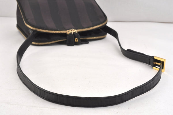 Authentic FENDI Pequin Shoulder Cross Body Bag Purse Canvas Leather Black 2533K