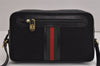 Authentic GUCCI Web Sherry Line Micro GG Canvas Leather Shoulder Bag Black 2539J