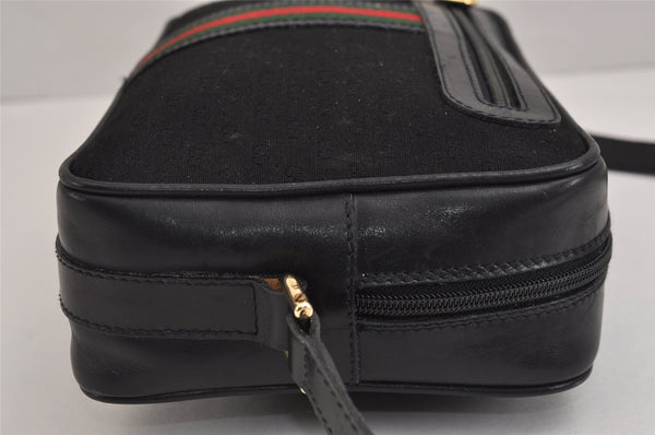 Authentic GUCCI Web Sherry Line Micro GG Canvas Leather Shoulder Bag Black 2539J