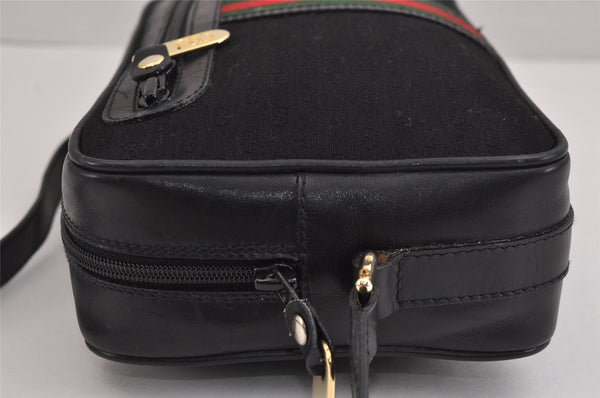 Authentic GUCCI Web Sherry Line Micro GG Canvas Leather Shoulder Bag Black 2539J