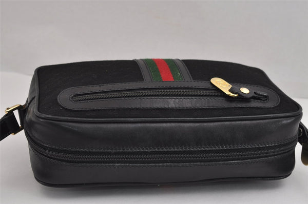 Authentic GUCCI Web Sherry Line Micro GG Canvas Leather Shoulder Bag Black 2539J