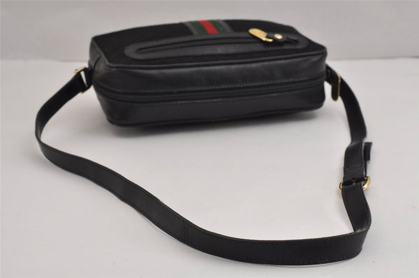 Authentic GUCCI Web Sherry Line Micro GG Canvas Leather Shoulder Bag Black 2539J