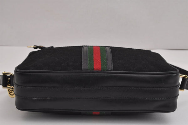 Authentic GUCCI Web Sherry Line Micro GG Canvas Leather Shoulder Bag Black 2539J