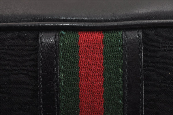 Authentic GUCCI Web Sherry Line Micro GG Canvas Leather Shoulder Bag Black 2539J