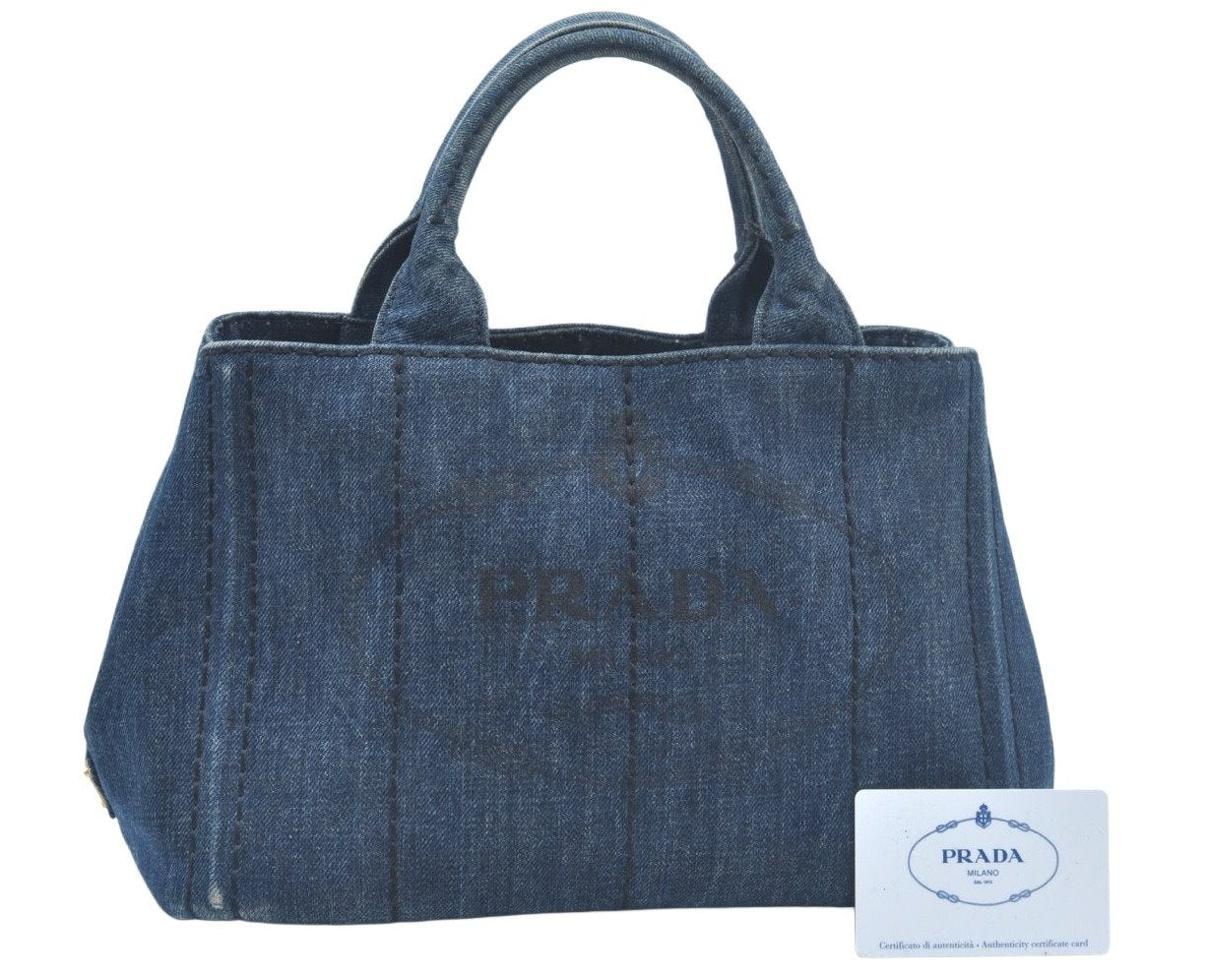 Authentic PRADA Vintage DENIM Canapa SS Tote Hand Bag Purse BN2439 Blue 2544I