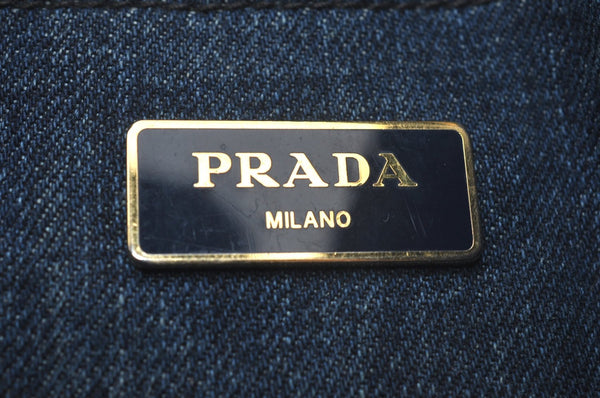 Authentic PRADA Vintage DENIM Canapa SS Tote Hand Bag Purse BN2439 Blue 2544I