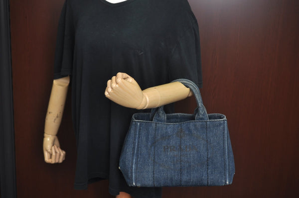 Authentic PRADA Vintage DENIM Canapa SS Tote Hand Bag Purse BN2439 Blue 2544I